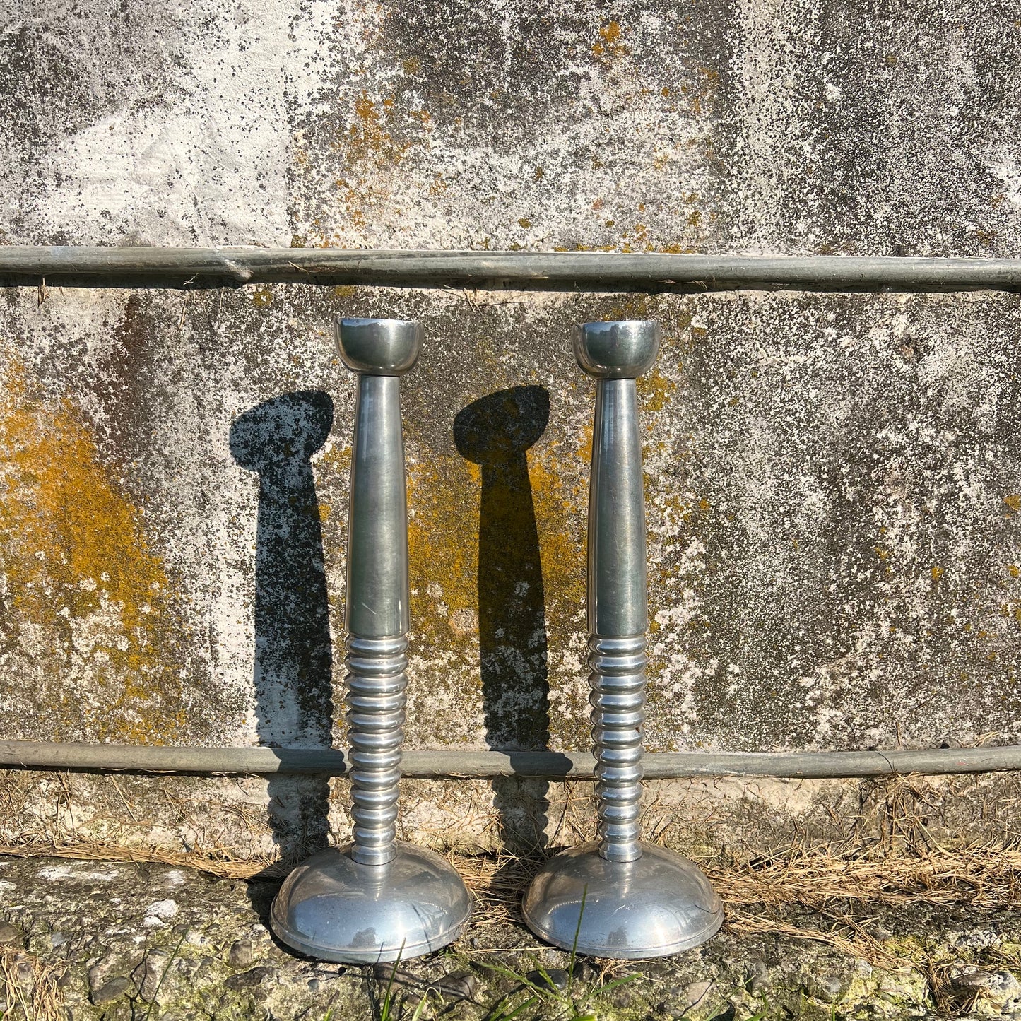 Vintage Ribbed Aluminum Candlesticks