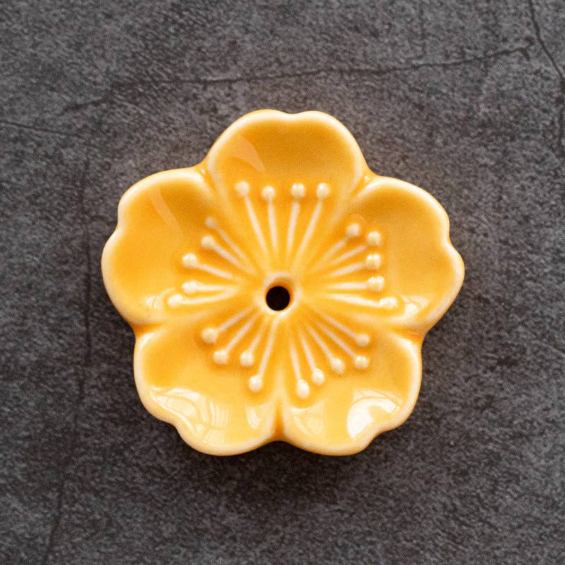 Gohobi - Cherry Blossom Ceramic Incense Holder, Yellow