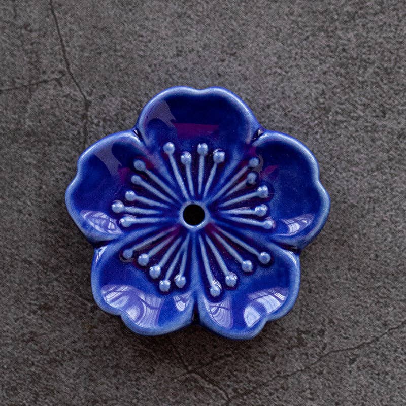 Gohobi - Ceramic Cherry Blossom Incense Holder, Navy blue