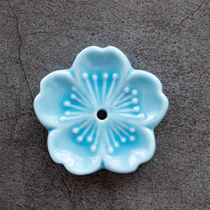 Gohobi - Cherry Blossom Ceramic Incense Holder, Sky blue