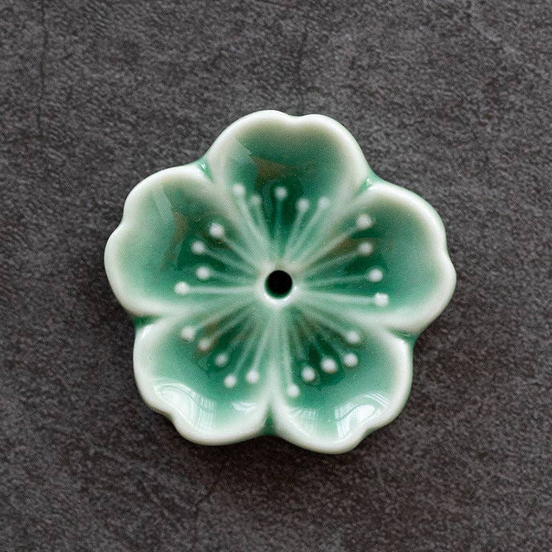 Gohobi - Cherry Blossom Ceramic Incense Holder, Green