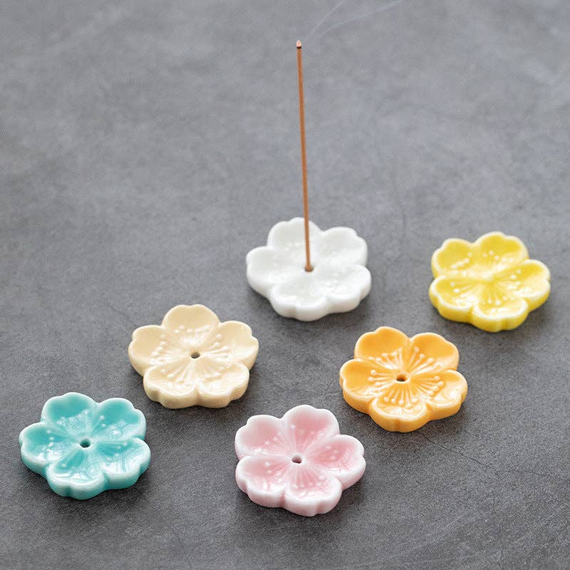 Gohobi - Cherry Blossom Ceramic Incense Holder, Yellow