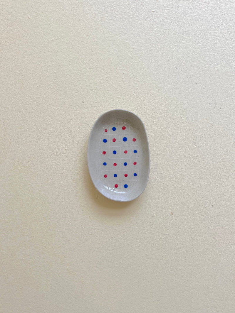 Simone Fennel - Hand-painted Mini Dish - Light Grey/Red/Blue