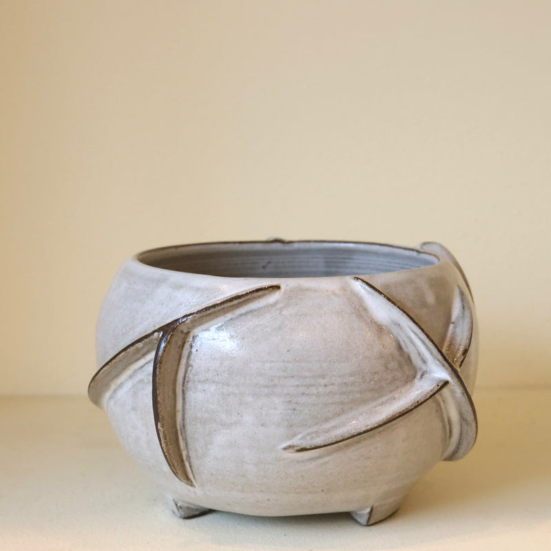 Claude Renaud - Appliqué Greige Footed Bowl