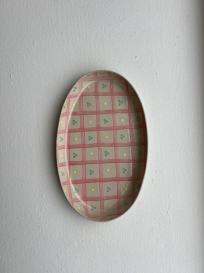 Simone Fennel - Oval Tray - Red/Teal/Yellow Dot