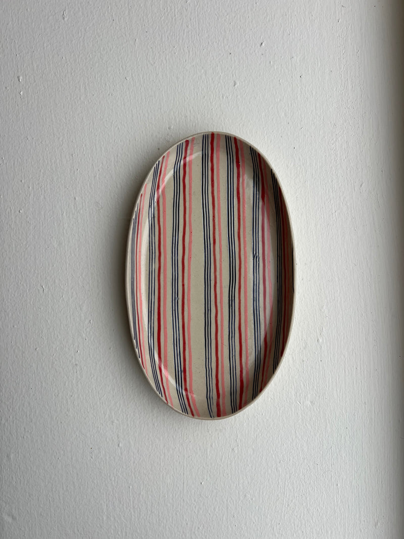 Simone Fennel - Oval Tray - Red/Pink/Navy Stripe