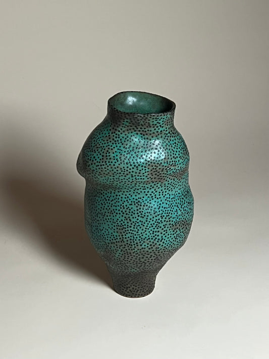 Jenny Rice -  Copper Green With Black Dots