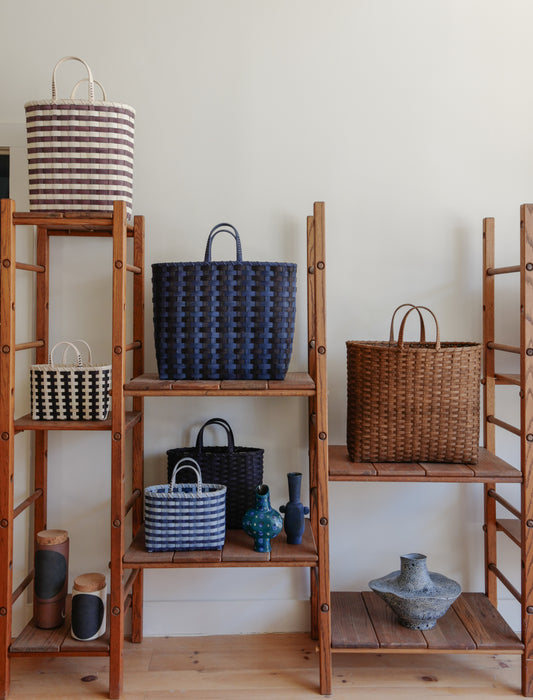 Underwater Weaving Studio - T-Striped Retro Travel Tote - French Blue & Navy