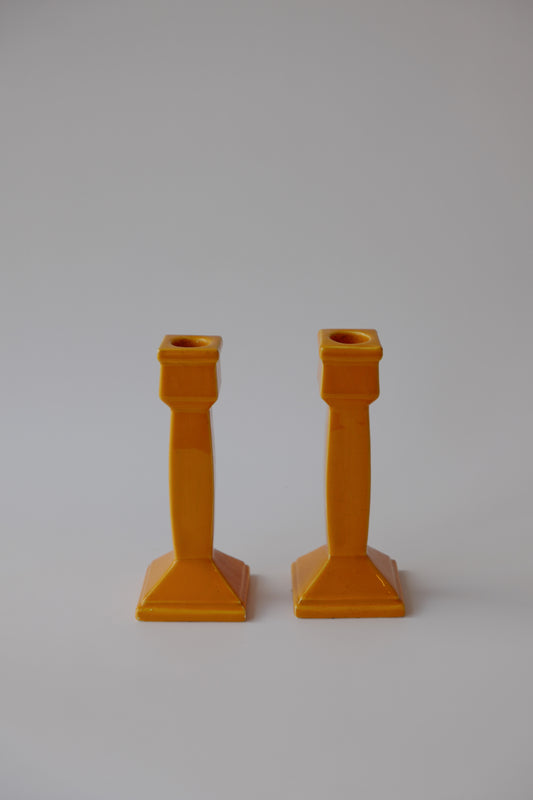Vintage - Yellow Ceramic Candlesticks