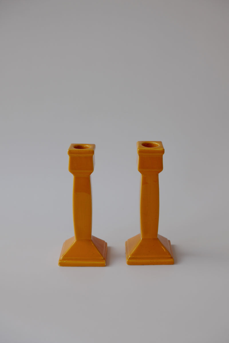 Vintage - Yellow Ceramic Candlesticks