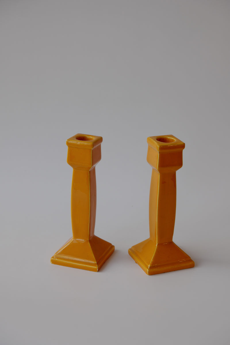Vintage - Yellow Ceramic Candlesticks