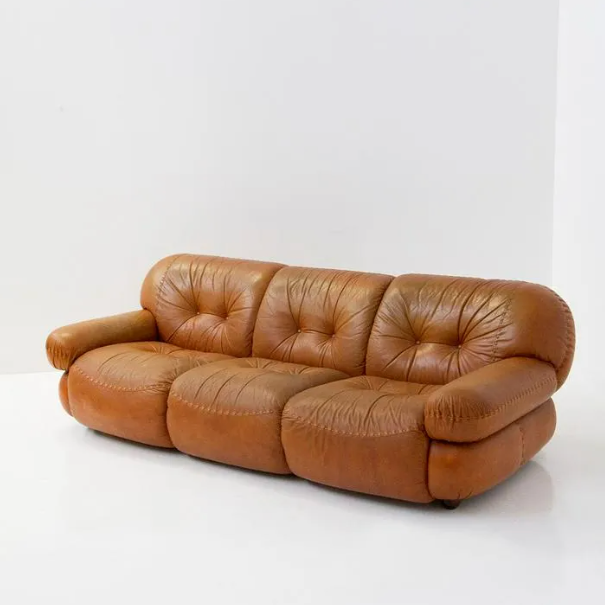 Cognac leather sofa by Sapporo for Mobil Girgi