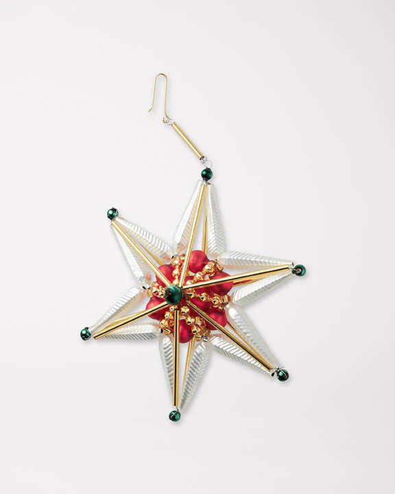 Handmade Glass Bead Ornament - Ruby Star